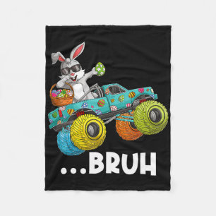 Bruh Dabbing Bunny Happy Easter Monster Truck Love Fleece Deken