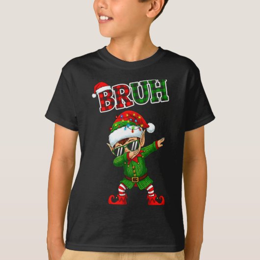Bruh Dabbing Elf Funny Kids Years Pajamas Christma T-shirt (Voorkant)