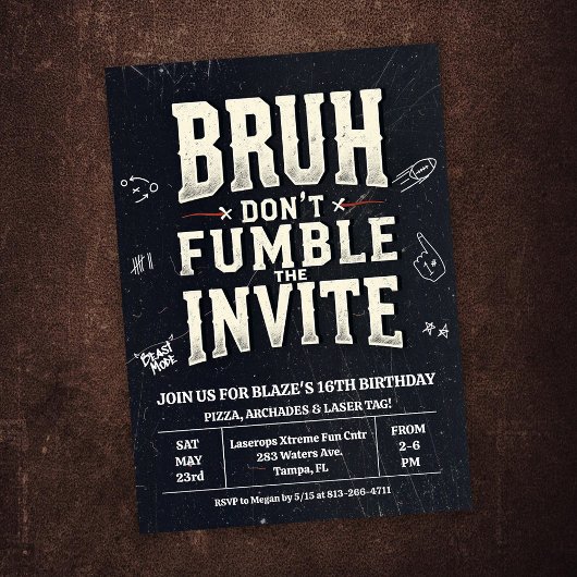 Bruh Don't Fumble the Ball Birthday Invitation Kaart