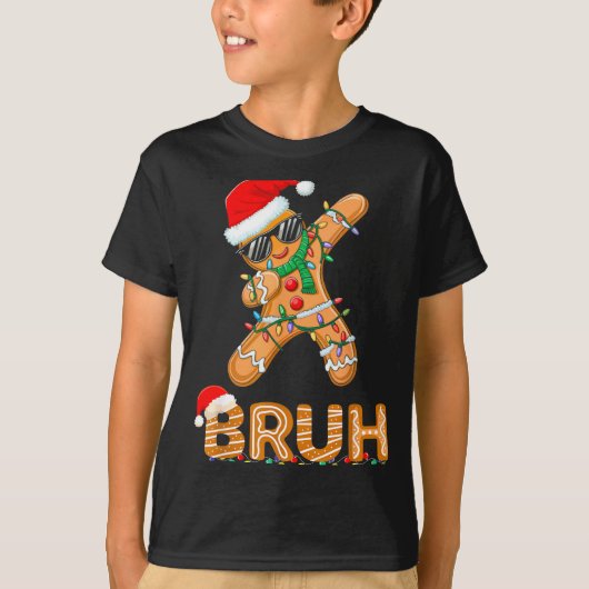 Bruh Funny Christmas Gingerbread Man Teens Boys Ki T-shirt (Voorkant)