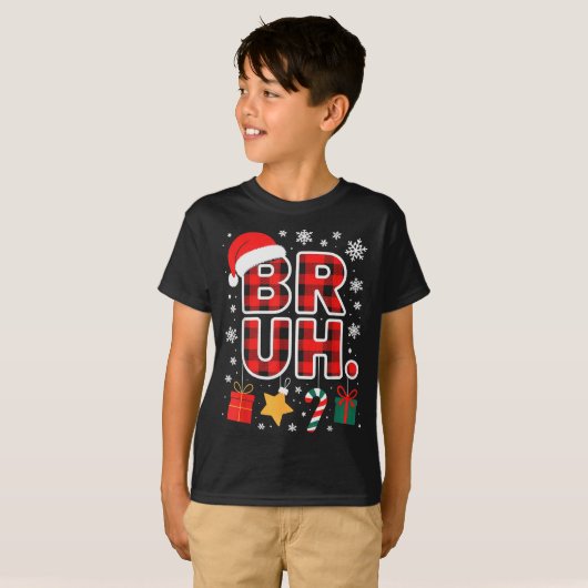 Bruh. Funny Pajama Style Christmas Bruh T-shirt (Voorkant volledig)