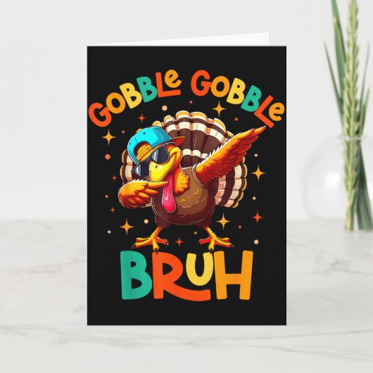 Bruh Funny Thanksgiving Turkey Gobble Shirt Boys G Kaart (Voorkant)