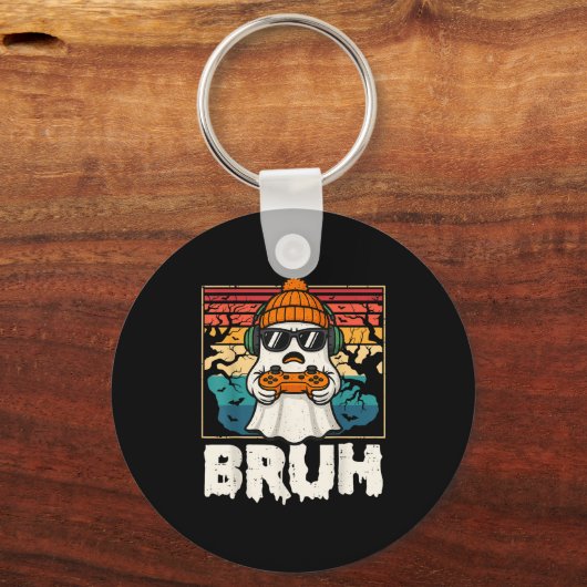 Bruh Gamer Halloween Ghost Video Gaming Mannen Boy Sleutelhanger (Voorkant)