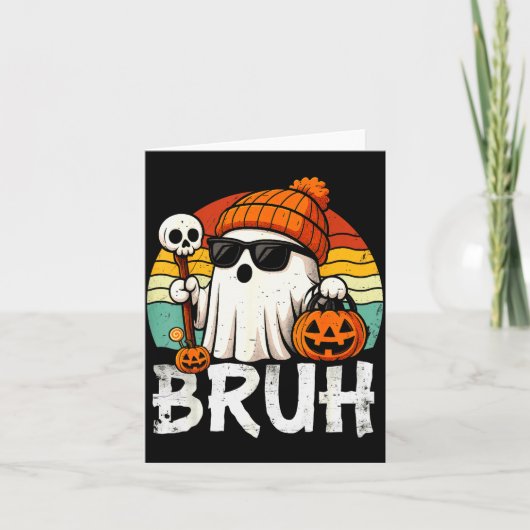 Bruh Ghost Halloween Cute Ghost Trick Or Treat Can Kaart (Voorkant)