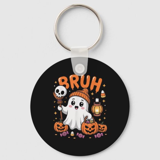 Bruh Ghost Halloween Schattigee Ghost Trick or tre Sleutelhanger (Voorkant)