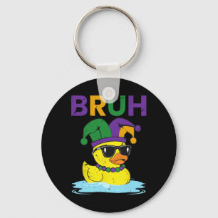 Bruh Grappige Eend Mardi Gras Rubber Eend Met Jest Sleutelhanger