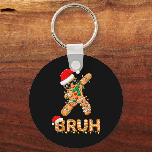 Bruh Grappige Kerst Gingerbread Man Tiener Jongens Sleutelhanger (Voorkant)