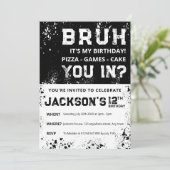 BRUH Grunge Paint Splatter Boy Birthday Invitation (Debout devant)