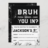 BRUH Grunge Paint Splatter Boy Birthday Invitation (Devant / Derrière)