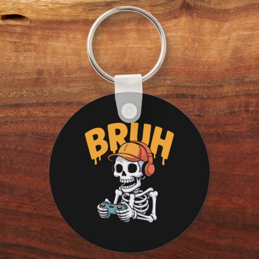 Bruh Halloween Boys Kids Gamer Mens Skeleton Video Sleutelhanger (Voorkant)