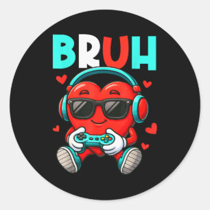 Bruh Hart Gamer Video Gaming Controller Valentijn Ronde Sticker