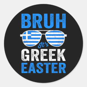 Bruh Het is Grieks Pasen Grappige Retro Griekse Pa Ronde Sticker