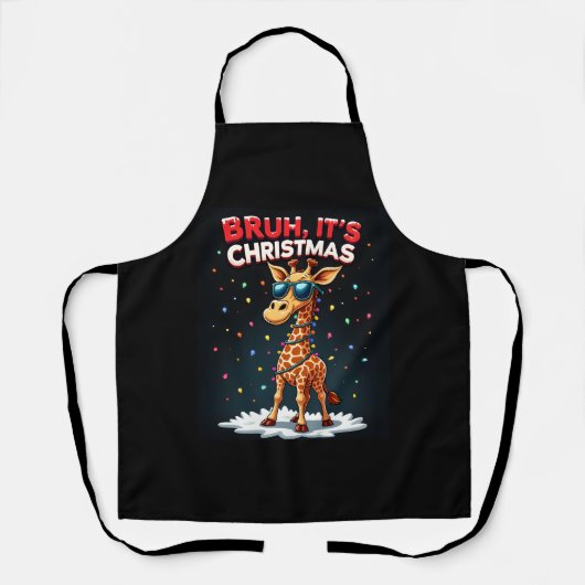 Bruh Het is kerst Giraffe Funny Dabbing Long Sle Schort (Voorkant)