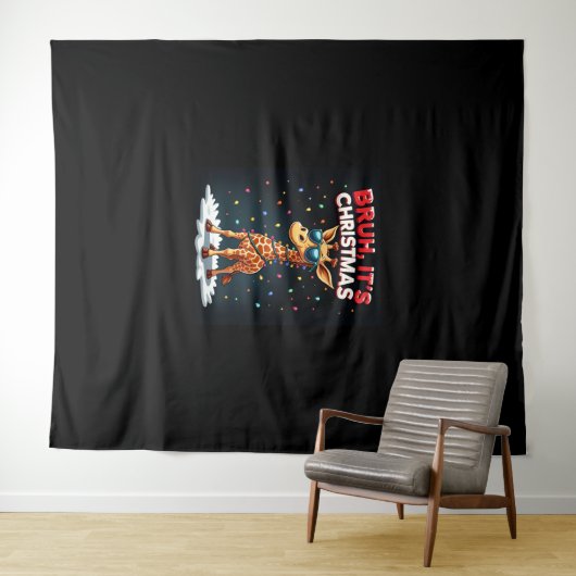 Bruh Het is kerst Giraffe Funny Dabbing Long Sle Wandkleed (In Situ (horizontaal))
