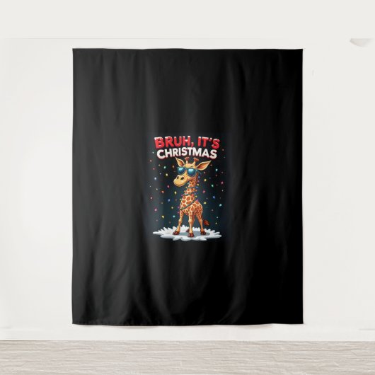 Bruh Het is kerst Giraffe Funny Dabbing Long Sle Wandkleed (Voorkant)