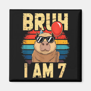 Bruh ik ben 7 Capybara Kids 7e verjaardag Retro Zo Magneet