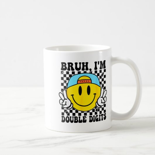 Bruh I'm Double Digits 10 Year Old Boy Birthday 10 Koffiemok (Rechts)