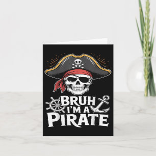 Bruh in een piraat grappig lui Halloween kostuum Kaart