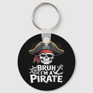Bruh in een piraat grappig lui Halloween kostuum Sleutelhanger