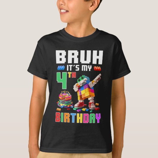 Bruh is mijn 4e verjaardag Master Builder Dabbing T-shirt (Voorkant)