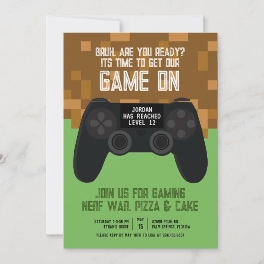 Bruh Jeu Sur Pixel Party Anniversaire Invitation (Devant)