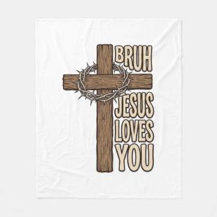 Bruh Jezus Houdt Van Jou Kruis Vintage Christelijk Fleece Deken