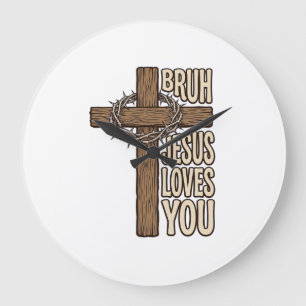 Bruh Jezus Houdt Van Jou Kruis Vintage Christelijk Grote Klok