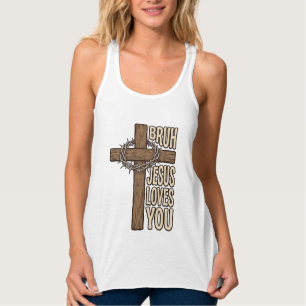 Bruh Jezus Houdt Van Jou Kruis Vintage Christelijk Tanktop