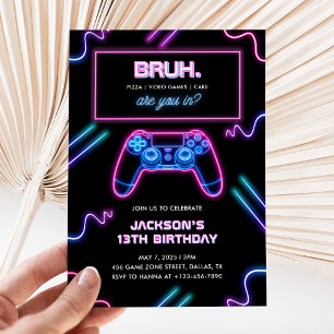 Bruh Jij In Neon Videospel Jongen Verjaardag Kaart