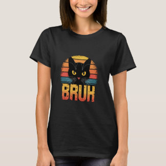 Bruh Kat Retro Zonsondergang Sfeer T-shirt