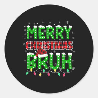 Bruh Kerst Rood Plaid Tiener Jongens Kinder Xmas P Ronde Sticker