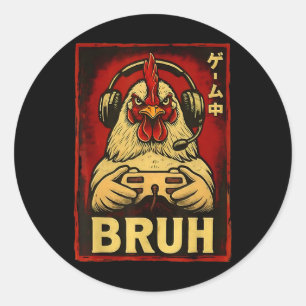 Bruh Kip Game Grappige Video Game Controller Gami Ronde Sticker