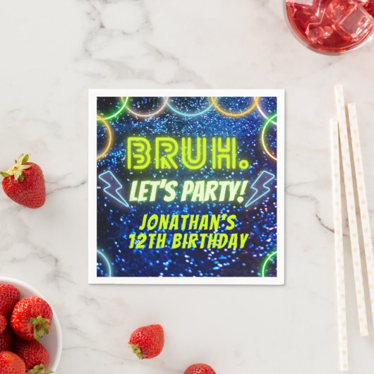 Bruh Let's Party Neon Glow Blauw Groene Verjaardag Servet (Insitu)