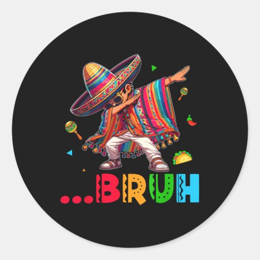 Bruh Mexican Boy Dabbing Poncho Cinco de Mayo Kind Ronde Sticker (Voorkant)