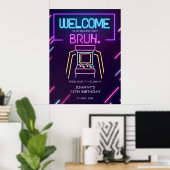 Bruh Neon Arcade Jeux Vidéos Affiche de bienvenue (Bureau à domicile)