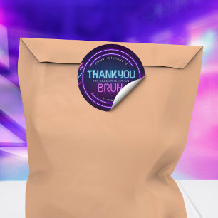 Bruh Neon Arcade Video Games Verjaardag Dank u Ronde Sticker