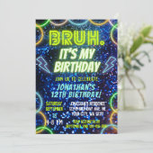 Bruh Neon Glow Blauw Groen Grappig Jongen Verjaard Kaart (Staand voorkant)