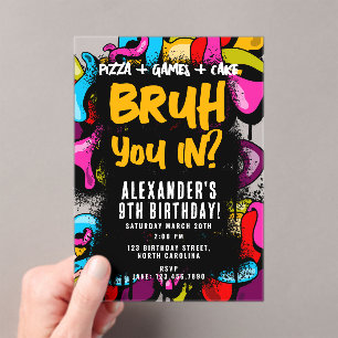 Bruh Neon Graffiti Hip Hop Straatkunst Verjaardag Acryl Uitnodigingen