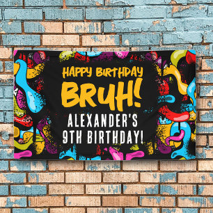 Bruh Neon Graffiti Hip Hop Straatkunst Verjaardag Spandoek