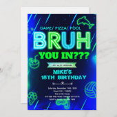 Bruh Neon pool Birthday Invitation (Devant / Derrière)
