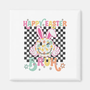 Bruh Paasdag Funny Bunny Eggs Groovy Smile Face Magneet
