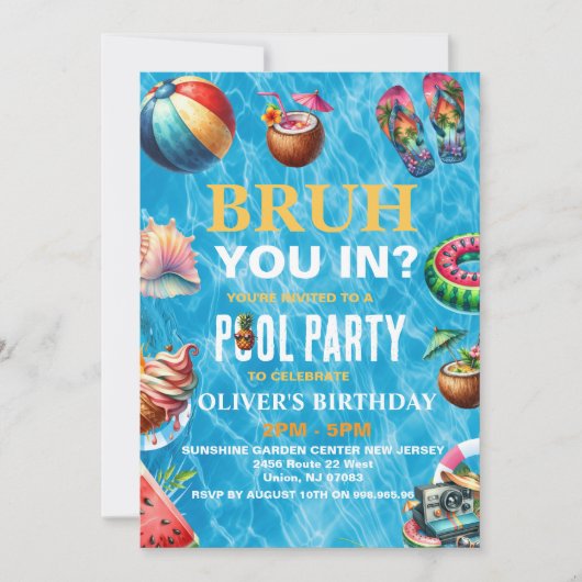 Bruh Pool Party Anniversaire Invitation | Garçon é (Devant)