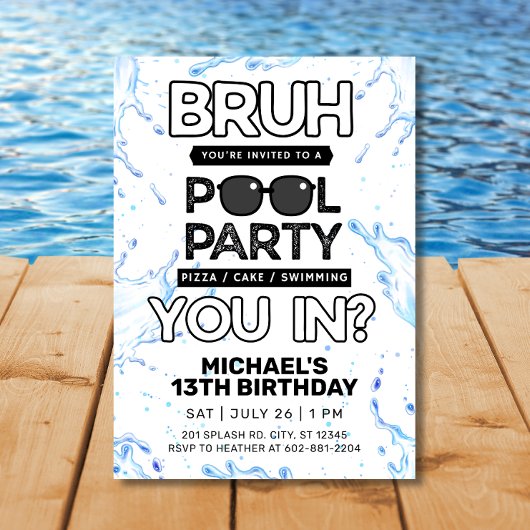 Bruh Pool Party Uitnodiging voor verjaardag