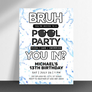 Bruh Pool Party Uitnodiging voor verjaardag