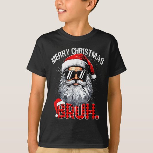 Bruh Santa Hat Funny Christmas Red Plaid Men Boys T-shirt (Voorkant)