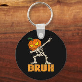 Bruh Skeleton Halloween Dabbing Boys Pumpkin Jack Sleutelhanger (Voorkant)