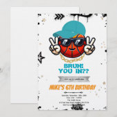 Bruh Teen basketball Party Invitation Kaart (Voorkant / Achterkant)