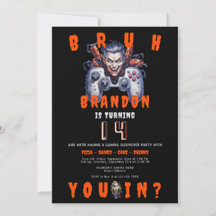 BRUH Teen Halloween Video Game Sleepover Verjaarda Kaart