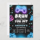 BRUH TU ES DANS ? Invitation d'anniversaire Neon G (Devant)