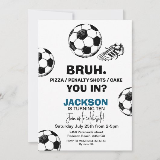 Bruh. Verjaardag Voetbal Uitnodiging - Elke leefti (Voorkant)
